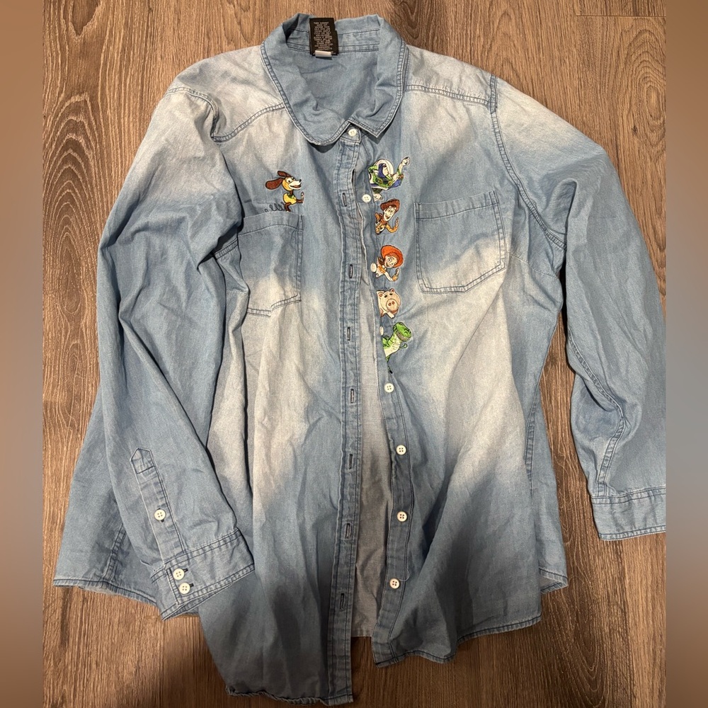 Torrid Toy Story Denim Button Down Long Sleeve Short Size 3
